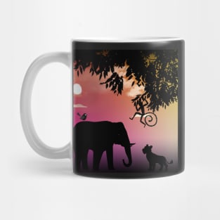 Animal Friends in the Jungle,sunset Mug